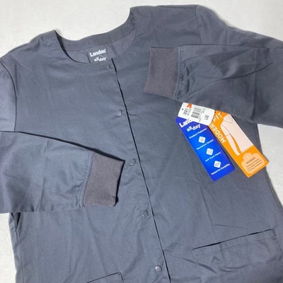 全新带标签 Landau All Day Modern Fit 长袖纽扣磨砂上衣灰色 L 码 — 第 1/4 张图片