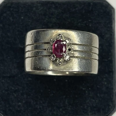 Anillo de piedra púrpura gruesa gruesa de plata de ley 925 de colección 14,1 gramos tamaño 6,5-7 Foto 1 de 3