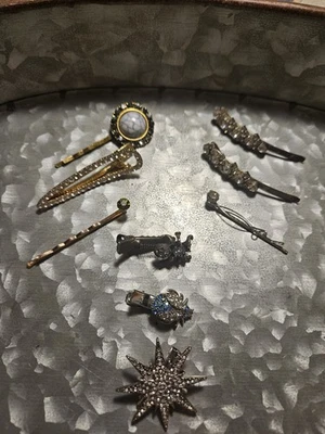 GRANDE LOTE DE 9 ALFINETES E CLIPES DE CABELO EXCEPCIONAIS DE STRASS DE TAMANHO COMPLETO A MINI - Imagem 1 de 2