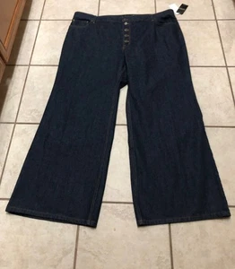 NWT 22W LAUREN RALPH LAUREN HIGH-RISE STRAIGH LEG BUTTON FLY LOGO BLUE JEANS - Picture 1 of 12