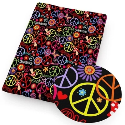 Peace sign Hippy Flower Polycotton fabric Spring flower 20x55" 1272134 - Image 1 of 2