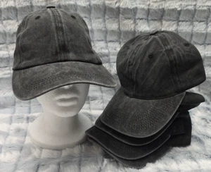Lot Of 6 Heather Black Baseball Caps 5 Panel Adjustable Strap Crafting Blank - Picture 1 of 5
