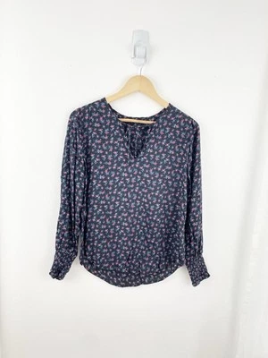 Lucky Brand S 蓝色粉色花卉长袖衬衫上衣女式小号 — 第 1/4 张图片