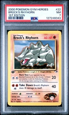 BROCK'S RHYHORN Pokémon Gym Heroes 1st Edition 22/132 - PSA 7 - Image 1 of 2