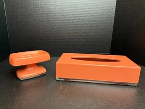 Vtg Oxford Bath Products Lucite Tissue Box Cover and Soap Dish Peach/Coral - Picture 1 of 13