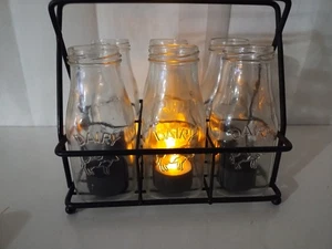 Milk Bottles With Holder Tea Lites Candles Farmhouse Decor Centerpiece Dairy Cow - Picture 1 of 21