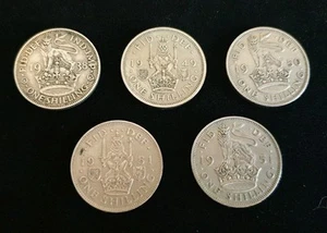 Lote de 5 chelines de plata Jorge VI 1938 - 1951 - Imagen 1 de 2