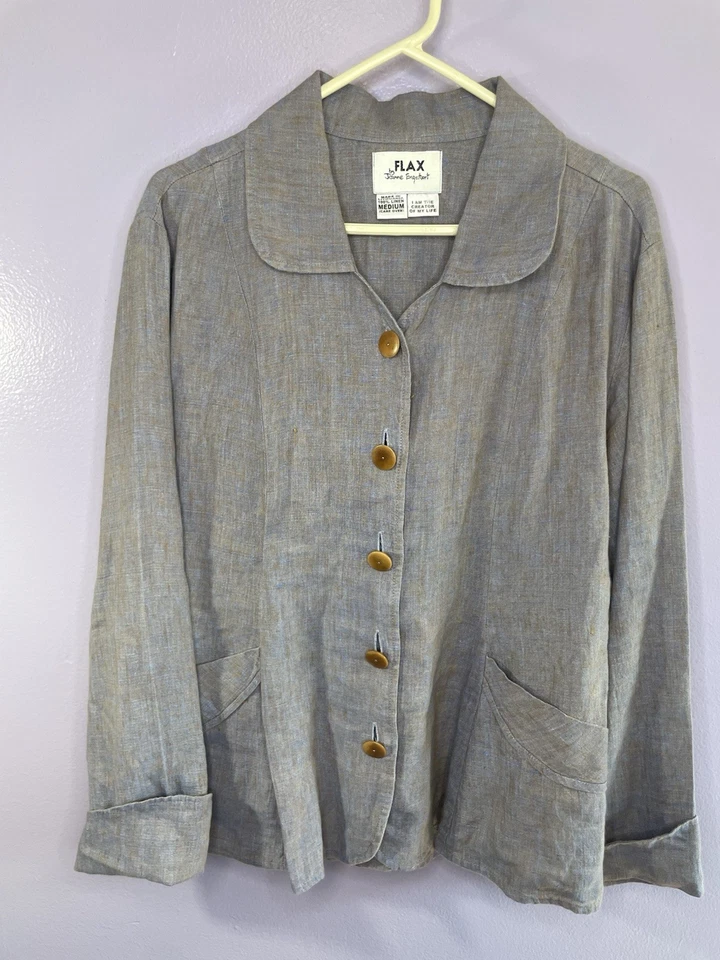 Juego de dos piezas chaqueta falda gris mujer Flax By Jeanne Engelhart 100 % lino talla M Foto 1 de 4