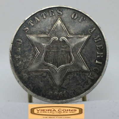 1861 Silver Three-Cent Piece, 3 Cents Silver (Trime) - #C54223NQ - Image 1 of 2