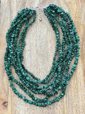 Collar Jay King Plata Esterlina Malaquita Chip Cuentas 7 Hilos Capas Foto 1 de 4