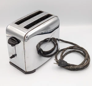 Tostapane Vintage Sears Roebuck 303.63100 Art Deco Cromato Due Fette -Riscalda CALDO- - Foto 1 di 10