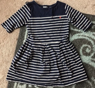 Vestido Carter para niñas talla 5 manga codo azul marino rayas blanco calce y algodón acampanado Foto 1 de 4