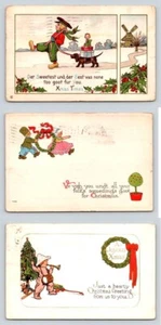 Children Enjoying Christmas - Dog, Wreath, Toys, Gifts - Lot of 3 Postcards - Picture 1 of 2