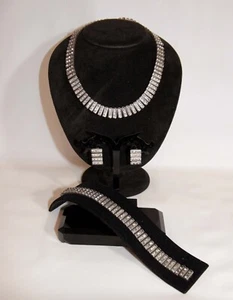 RARE VINTAGE CATAMORE STERLING SILVER RHINESTONE NECKLACE BRACELET EARRINGS SET - Picture 1 of 24