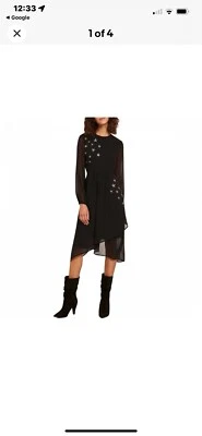 MINT VELVET CHIFFON AUBERGINE EMBROIDERED STAR DRESS 16 DEEP PURPLE WORN ONCE - Image 1 of 4