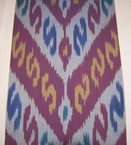 11 Yard HAND MADE UZBEK Natural 100% COTTON IKAT FABRIC # 1797 - Picture 1 of 4