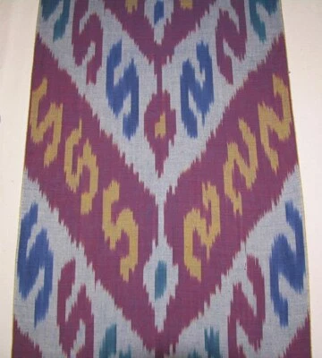 11 Yard HAND MADE UZBEK Natural 100% COTTON IKAT FABRIC # 1797 - Image 1 of 4