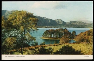 Fir Island And Coniston Lake Mountains Landscape Cumbria Postcard - Picture 1 of 2