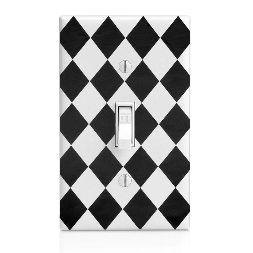 Arlequín blanco y negro, cubierta de interruptor de luz de cocina, luz nocturna, perilla, toma de corriente, dormitorio, Foto 1 de 1