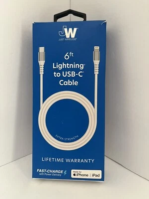 Just Wireless Durable 6 Ft. 8 Pin Connector to USB C Cable Extra Strength White - Image 1 of 2