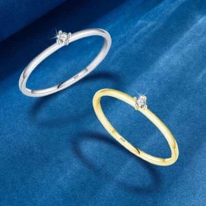 2mm D VVS1 Real Moissanite Wedding Anniversary Ring Gift For Her 14K Gold Plated - Picture 1 of 17