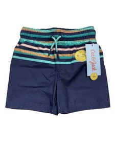 Baby Boys' Striped Swim Trunks - Cat & Jack Turquoise 12M - Picture 1 of 2