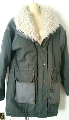 Abrigo Parka Sin Capucha Ecote Para Mujer Verde Caqui Algodón Imitación Lana Cuello X/S Foto 1 de 4