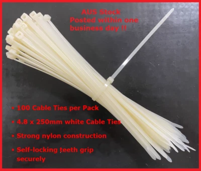 Cable Zip Ties Nylon UV Stabilised 100/200/300/500/1000x Bulk Whiter Cable Ties - image 1 of 4