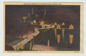 Boulder Dam Nevada Postcard Illuminated Roadway and Intake Towers Unused - Picture 1 of 2
