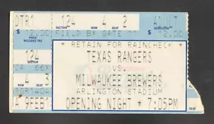 TEXAS RANGERS vs MILWAUKEE BREWERS APR 8 1991 MLB TICKET STUB RYAN OPENING DAY - Picture 1 of 2