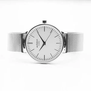 Ladies Architēct Blanc Silver Bezel - Modern Font Engraving + Silver Mesh Strap - Picture 1 of 7
