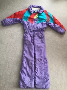 Vintage Roffe 90er Mädchen XL Damen S Ski Schneeanzug Flieder Türkis Rot Einteiler - Bild 1 von 16