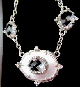 Judith Ripka Sterling Silver Mother Of Pearl Quartz & Sapphire Pendant Necklace - Picture 1 of 9