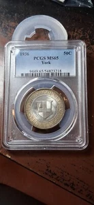 1936 York County Commemorative Silver Half Dollar PCGS MS65 Pretty Toning 5092 - Picture 1 of 4