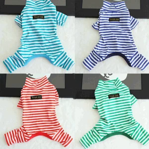 Pet Jumpsuit Puppy Clothes Cat Dog Autumn Winter Stripe Pajamas Teddy Sleepwear - Picture 1 of 21