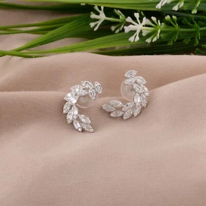 Pendientes finos de diamantes baguette SI/H reales de 1,21 quilates regalo de cumpleaños oro blanco de 14 k - Imagen 1 de 7