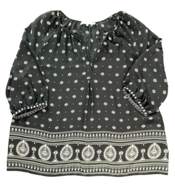 Top túnica profesional manga 3/4 pulóver estampado blanco negro violeta + Claire, más 3X Foto 1 de 4