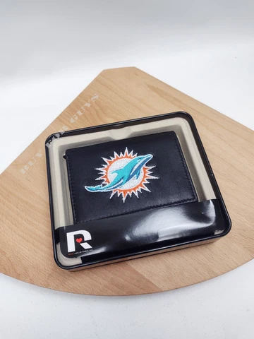 Miami Dolphins NFL Embroidered TRIFOLD Wallet - Men's Black Wallet Cover