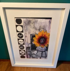 Photo Collage Print Framed Matted Sunflower Woman "Someone is Waiting for Me.." - Picture 1 of 7