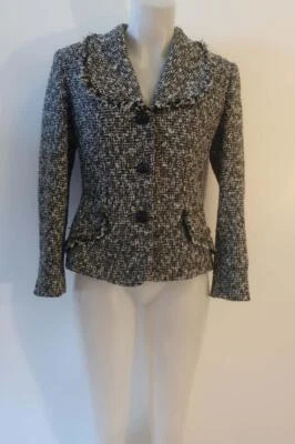 Chaqueta Blazer Mujer Cache Alberto Makali Negro Blanco Mezcla Lana Tweed 10 * Foto 1 de 4