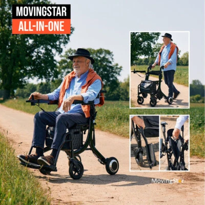 MovingStar AllinOne "E" - Elektro-Rollstuhl, -Rollator & Schiebehilfe, faltbar - Bild 1 von 4