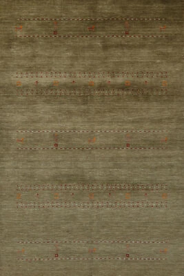 Alfombra Gabbeh tradicional verde alfombra de lana anudada a mano 5x8 pies Foto 1 de 4