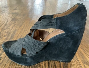 Donald J Pliner Lawney Black Suede Platform Wedge Stretch Sandals Women's Sz 7 M - Picture 1 of 17