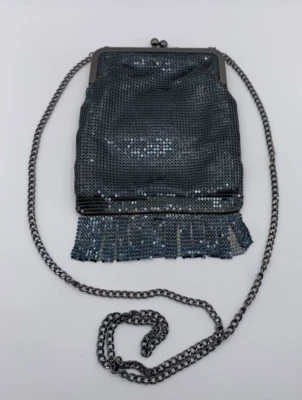 NWT Whiting & Davis Charcoal Gray Mesh Purse Chain Strap Kiss Lock Mesh Fringe - Image 1 of 4