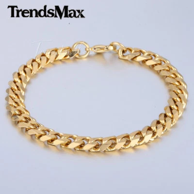 Pulsera de cadena de acero inoxidable enchapada en oro de 3-11 mm 7-11" bordillo muñeca de eslabones cubanos Foto 1 de 4