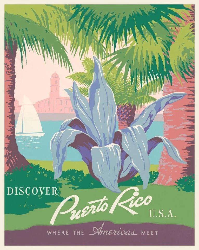 Discover Puerto Rico, Vintage Reproduction, Wall Decor Art Print  14" x 11" 1866 - Image 1 of 1