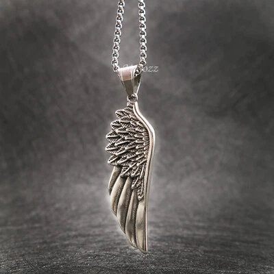 Mens Stainless Steel Angel Wing Feather Pendant Necklace For Men Women Gift - Image 1 of 4