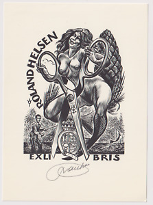 Exlibris from Frank Ivo van Damme - nude woman with scissors   erotic