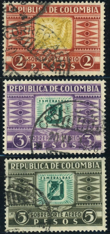 Colombia #C108-C110 Coffee Latin America Airmail Postage Stamps 1932 Used - Image 1 of 1