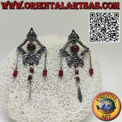 Orecchini in Argento 925‰ a lobo con corniola tonda e tre pendenti lunghi - Immagine 1 di 3